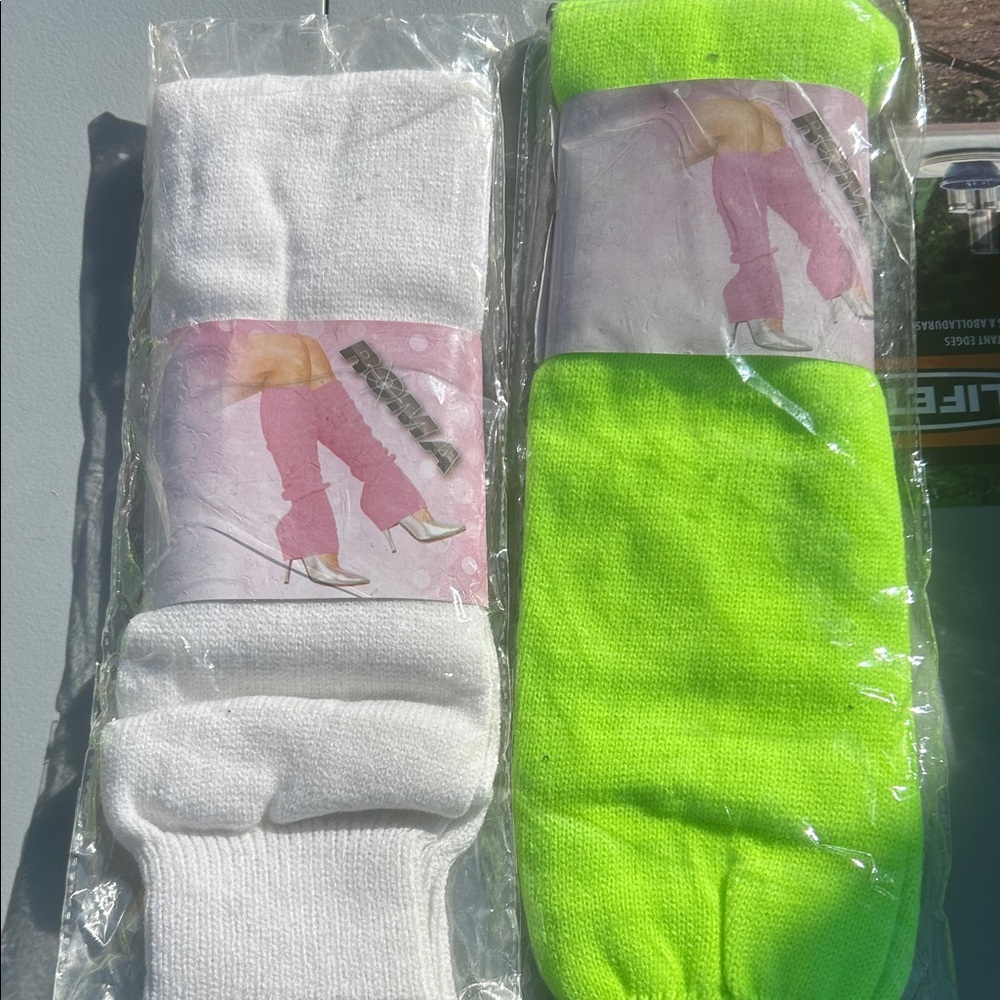 Roma White and Neon Green Casual Socks
